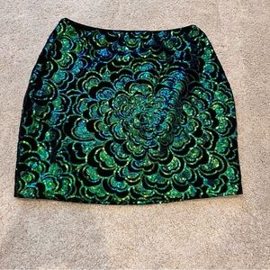 Black Mini Skirt with Blue/Green Sequin Floral Pattern